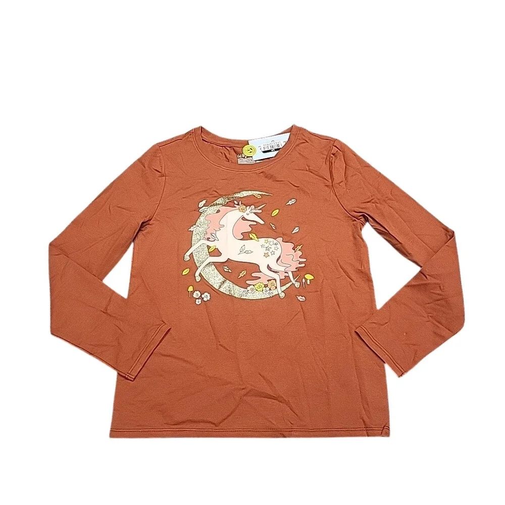 Girls Long Sleeves Graphic Tee Shirt - Cat & Jack Dark Chestnut Medium Sz 8 Top